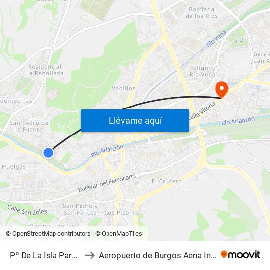 Pº De La Isla Parque Isla to Aeropuerto de Burgos Aena Informacion map