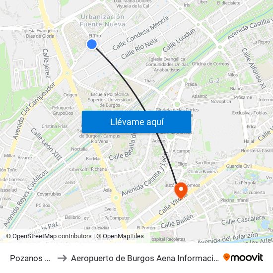 Pozanos 32 to Aeropuerto de Burgos Aena Informacion map