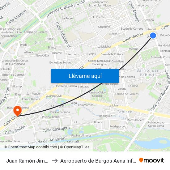 Juan Ramón Jiménez 6 to Aeropuerto de Burgos Aena Informacion map