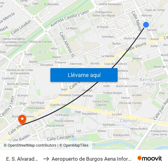 E. S. Alvarado 17 to Aeropuerto de Burgos Aena Informacion map