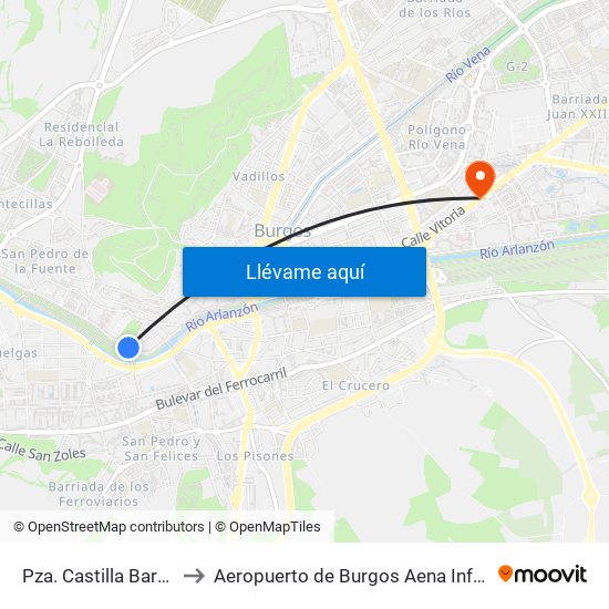 Pza. Castilla Barrantes to Aeropuerto de Burgos Aena Informacion map