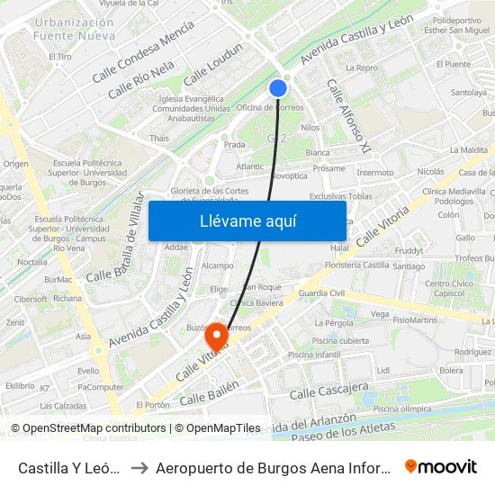 Castilla Y León 48 to Aeropuerto de Burgos Aena Informacion map