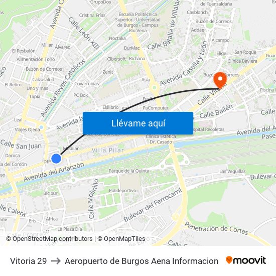 Vitoria 29 to Aeropuerto de Burgos Aena Informacion map
