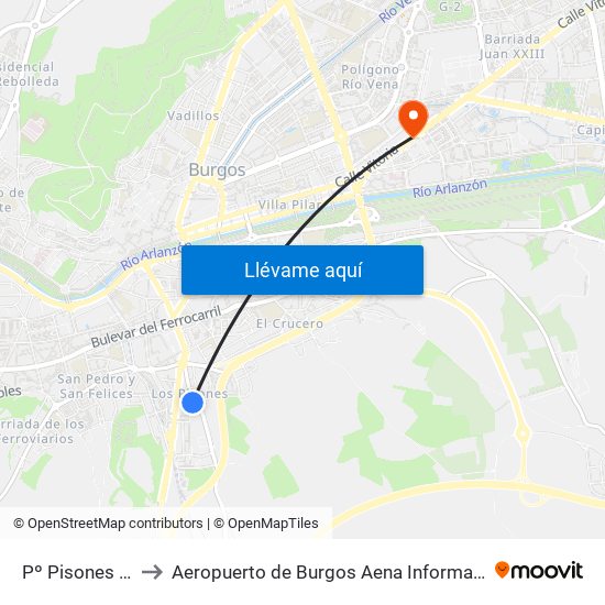 Pº Pisones 28 to Aeropuerto de Burgos Aena Informacion map