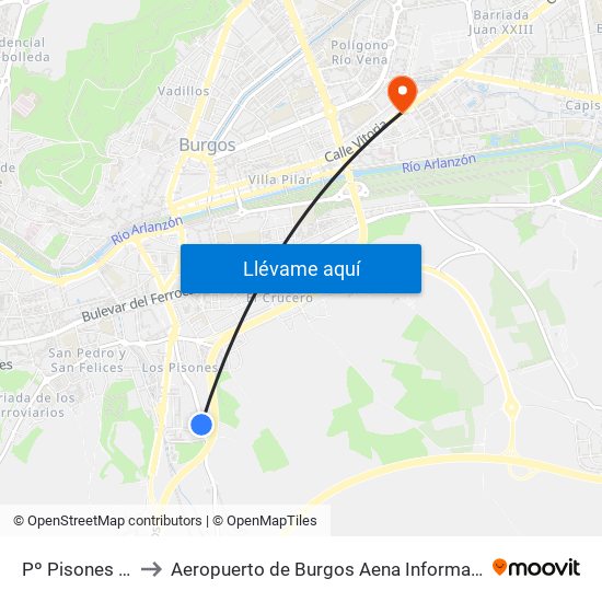 Pº Pisones 68 to Aeropuerto de Burgos Aena Informacion map