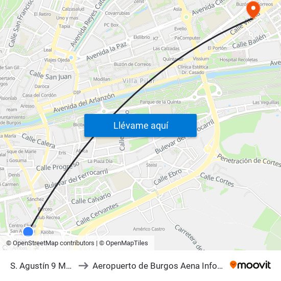 S. Agustín 9 Madrid to Aeropuerto de Burgos Aena Informacion map