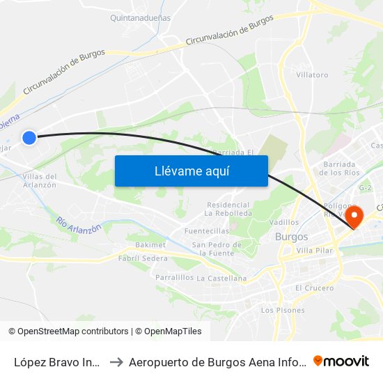 López Bravo Incarsa to Aeropuerto de Burgos Aena Informacion map