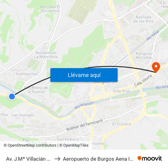 Av. J.Mª Villacián El Parral to Aeropuerto de Burgos Aena Informacion map