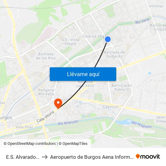 E.S. Alvarado 32 to Aeropuerto de Burgos Aena Informacion map