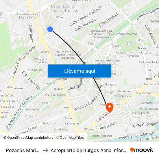 Pozanos Maristas to Aeropuerto de Burgos Aena Informacion map