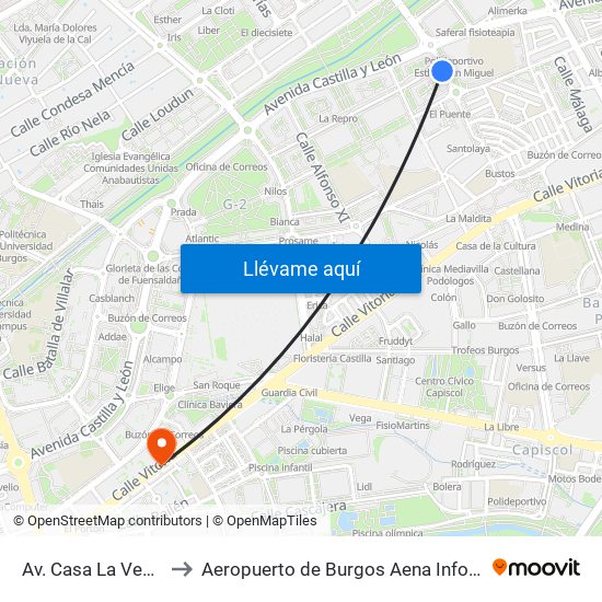 Av. Casa La Vega 51 to Aeropuerto de Burgos Aena Informacion map