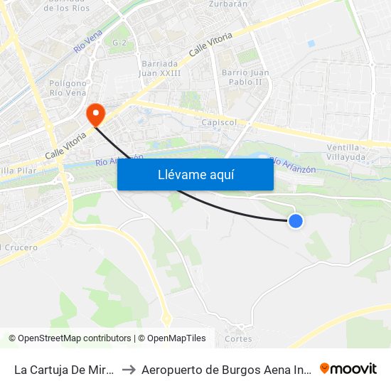 La Cartuja De Miraflores to Aeropuerto de Burgos Aena Informacion map
