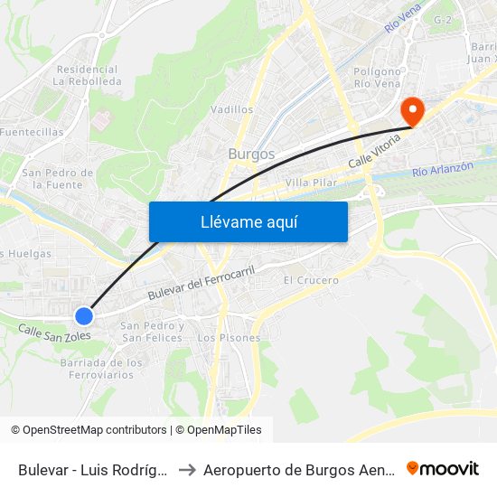 Bulevar - Luis Rodríguez Arango to Aeropuerto de Burgos Aena Informacion map