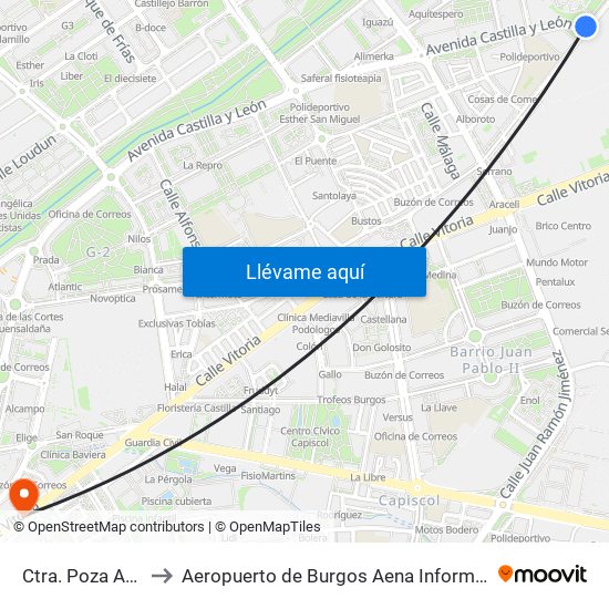 Ctra. Poza Asilo to Aeropuerto de Burgos Aena Informacion map