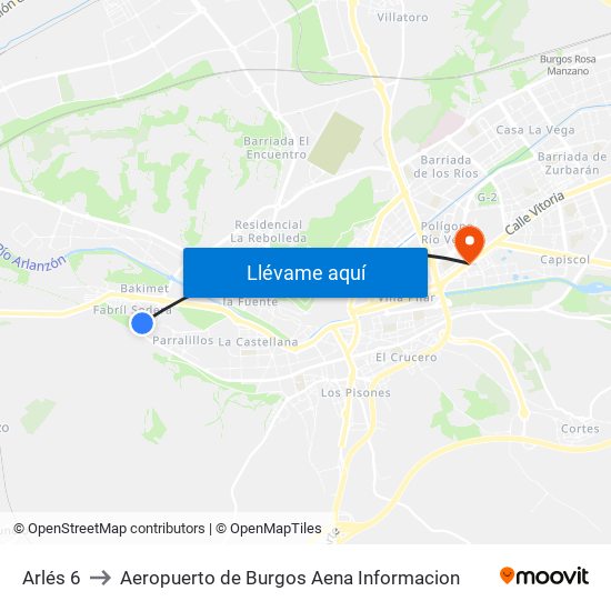 Arlés 6 to Aeropuerto de Burgos Aena Informacion map
