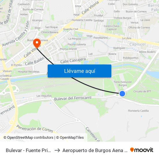 Bulevar - Fuente Prior Cartuja to Aeropuerto de Burgos Aena Informacion map