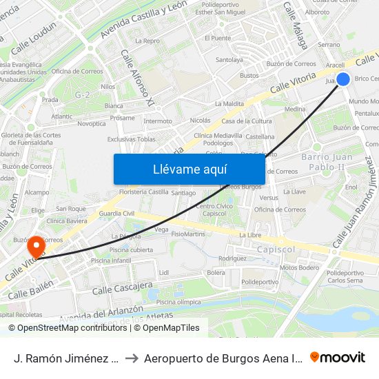 J. Ramón Jiménez Frente 6 to Aeropuerto de Burgos Aena Informacion map