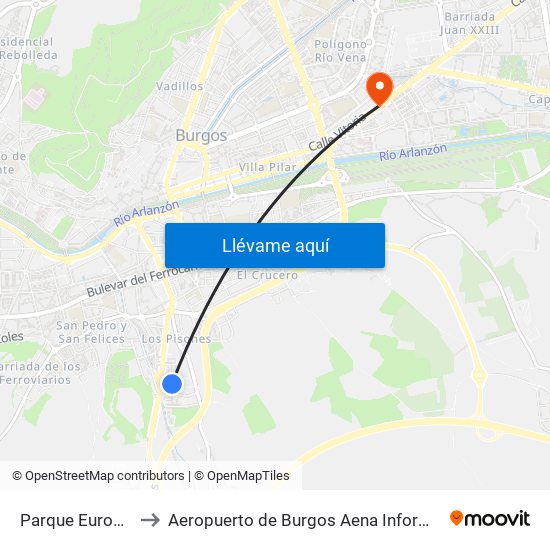 Parque Europa 9 to Aeropuerto de Burgos Aena Informacion map