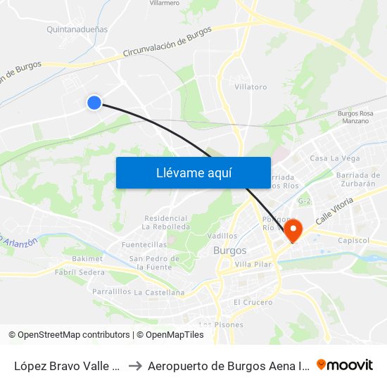 López Bravo Valle De Mena to Aeropuerto de Burgos Aena Informacion map