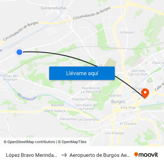 López Bravo Merindad Río Ubierna to Aeropuerto de Burgos Aena Informacion map