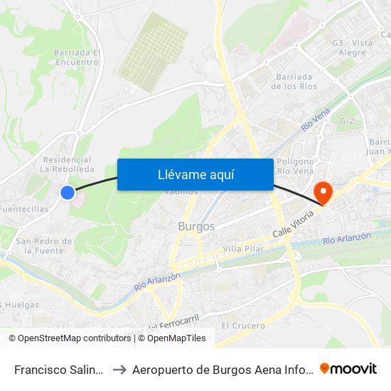 Francisco Salinas 83 to Aeropuerto de Burgos Aena Informacion map