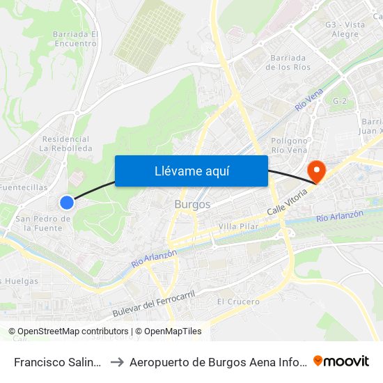 Francisco Salinas 49 to Aeropuerto de Burgos Aena Informacion map