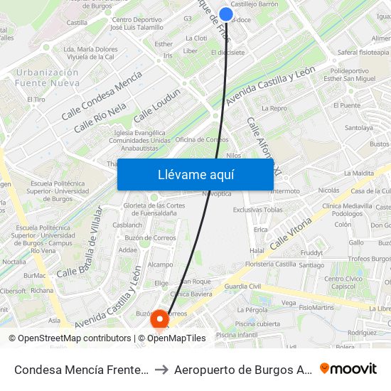 Condesa Mencía Frente Supermercado to Aeropuerto de Burgos Aena Informacion map