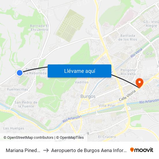 Mariana Pineda 19 to Aeropuerto de Burgos Aena Informacion map