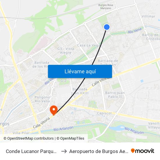 Conde Lucanor Parque Juan Pablo II to Aeropuerto de Burgos Aena Informacion map