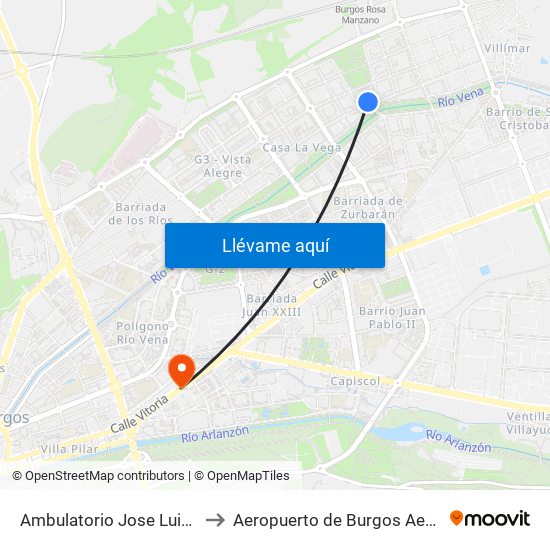 Ambulatorio Jose Luis Santamaría to Aeropuerto de Burgos Aena Informacion map