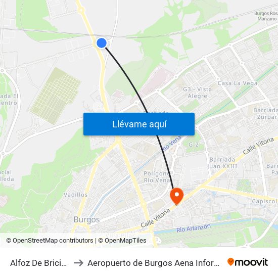 Alfoz De Bricia 30 to Aeropuerto de Burgos Aena Informacion map