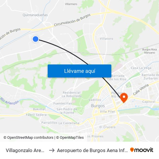 Villagonzalo Arenas Ida to Aeropuerto de Burgos Aena Informacion map