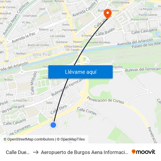 Calle Duero to Aeropuerto de Burgos Aena Informacion map