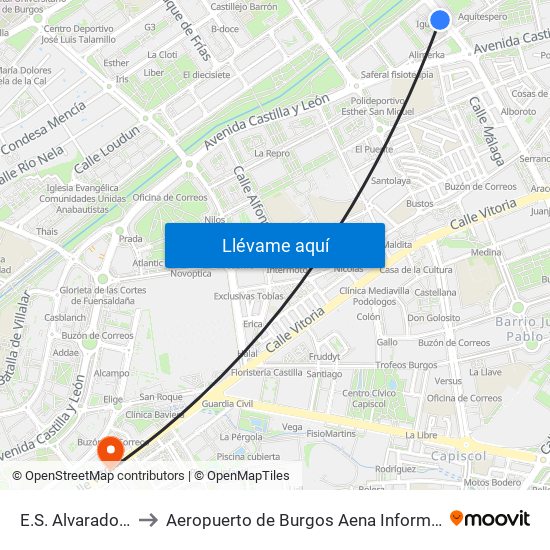 E.S. Alvarado 39 to Aeropuerto de Burgos Aena Informacion map