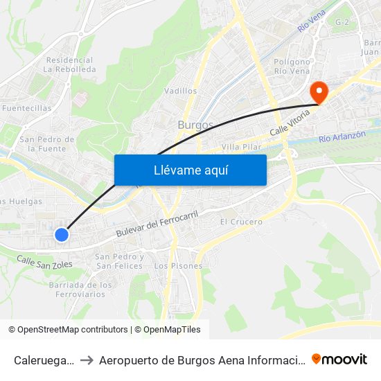 Caleruega 5 to Aeropuerto de Burgos Aena Informacion map
