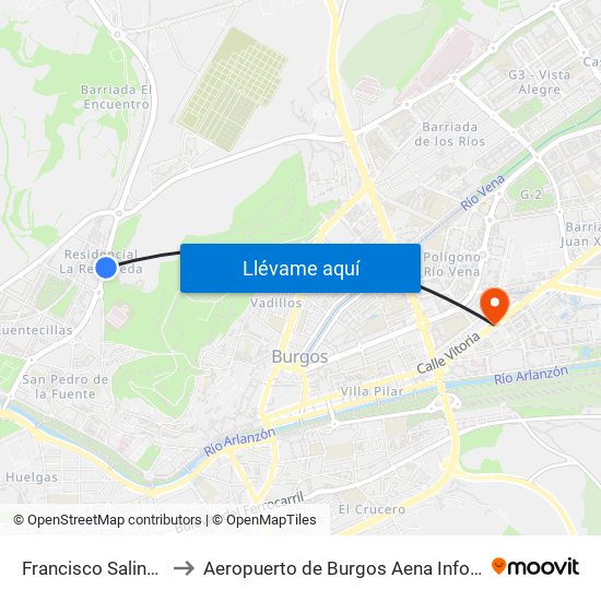 Francisco Salinas 84 to Aeropuerto de Burgos Aena Informacion map