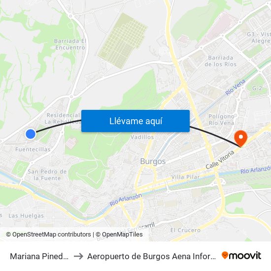 Mariana Pineda 22 to Aeropuerto de Burgos Aena Informacion map