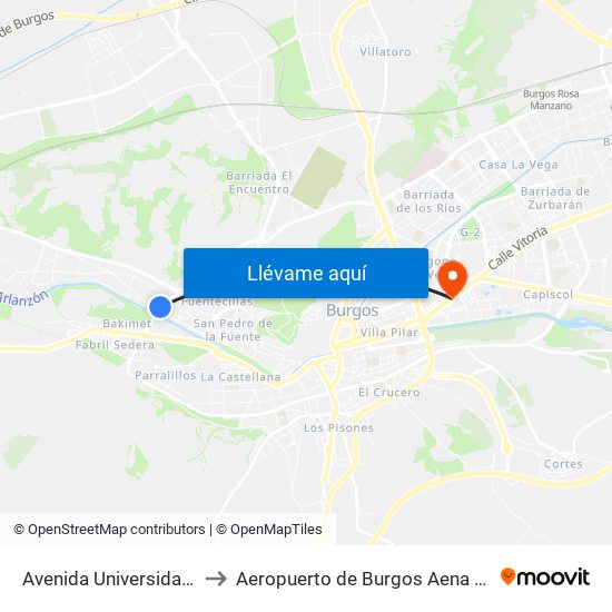 Avenida Universidad Subida to Aeropuerto de Burgos Aena Informacion map