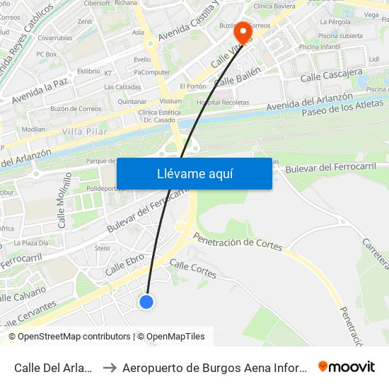 Calle Del Arlanzón to Aeropuerto de Burgos Aena Informacion map