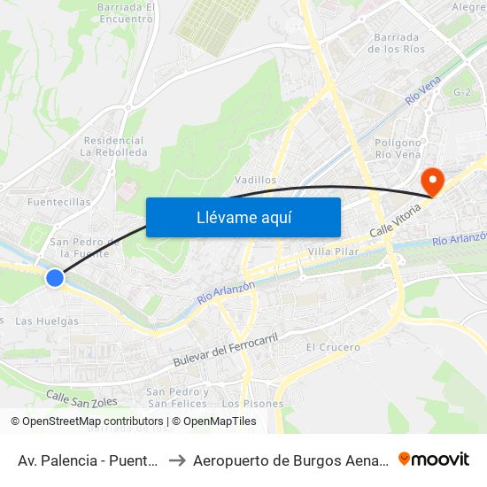 Av. Palencia - Puente Malatos to Aeropuerto de Burgos Aena Informacion map
