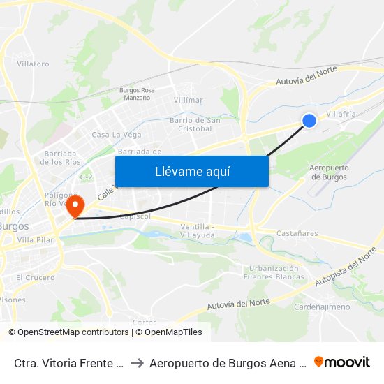 Ctra. Vitoria Frente Mercado to Aeropuerto de Burgos Aena Informacion map