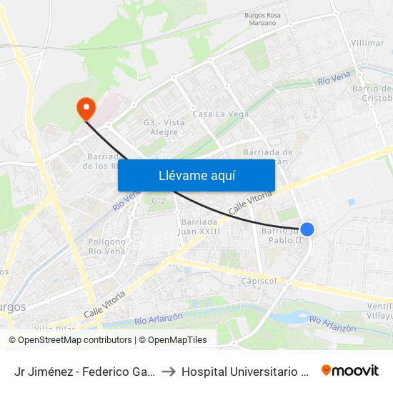 Jr Jiménez - Federico García Lorca to Hospital Universitario De Burgos map