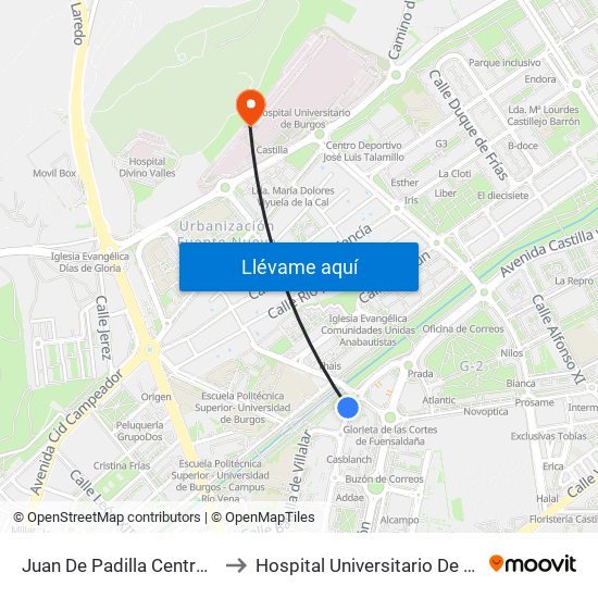 Juan De Padilla Centrocívico to Hospital Universitario De Burgos map