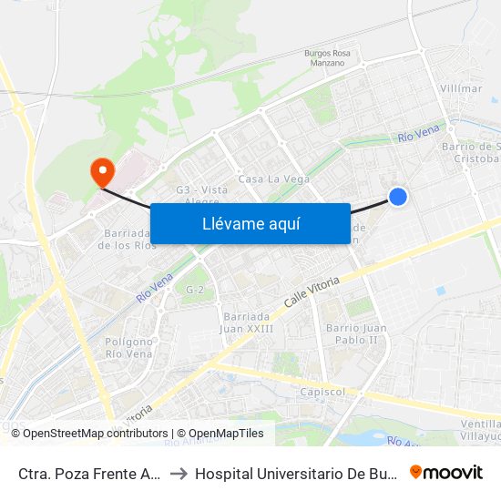 Ctra. Poza Frente Asilo to Hospital Universitario De Burgos map