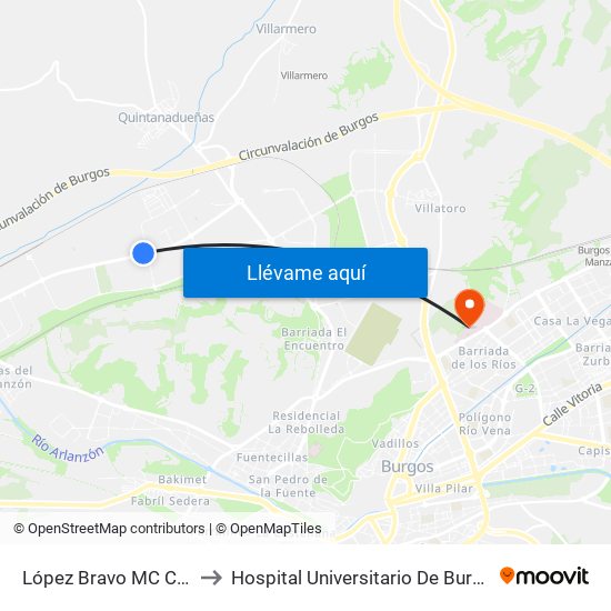 López Bravo MC Cain to Hospital Universitario De Burgos map