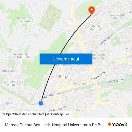 Merced Puente Besson to Hospital Universitario De Burgos map