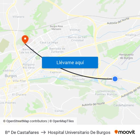 Bº De Castañares to Hospital Universitario De Burgos map