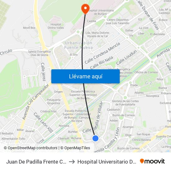 Juan De Padilla Frente Comisaría to Hospital Universitario De Burgos map