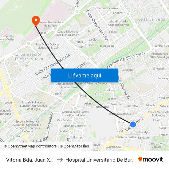 Vitoria Bda. Juan XXIII to Hospital Universitario De Burgos map