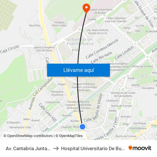 Av. Cantabria Junta Cyl to Hospital Universitario De Burgos map